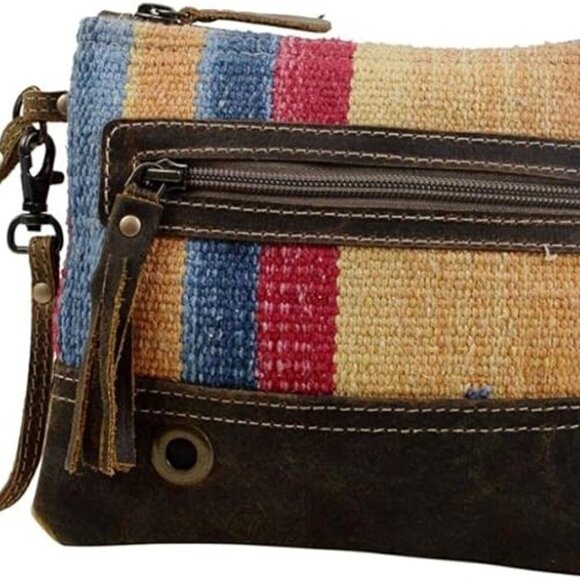 Myra Bag Midsummer Pouch Upcycled Cotton & Leather Coastal Cowgirl - Picture 7 of 15